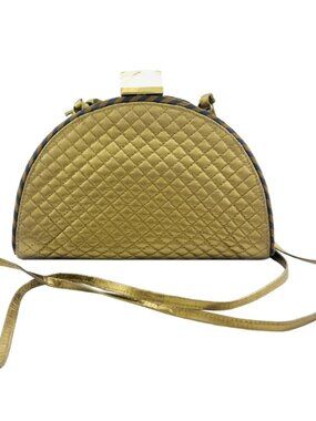 1990's Bottega Veneta Gold Quilted Clutch with Lucite Clasp